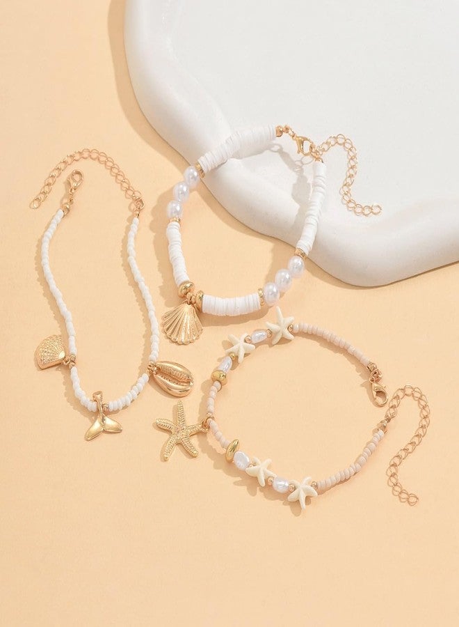 Palotay Summer Beach Ankle Bracelet for Women Waterproof Boho Beads Starfish Seashell Anklets Adjustable Surfer Preppy Ankles Set Beach Vacation Accessories White - Image 4